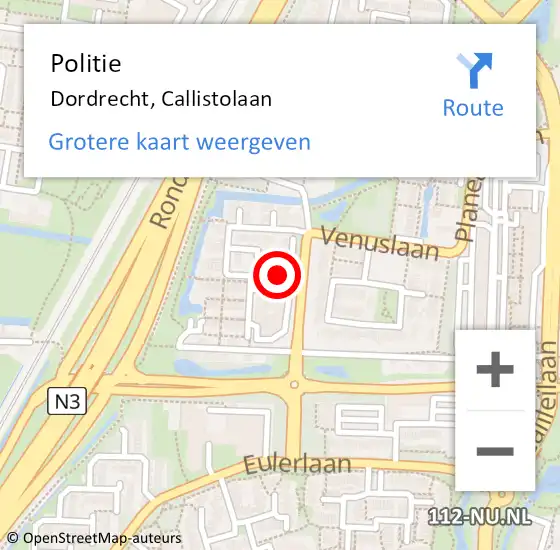 Locatie op kaart van de 112 melding: Politie Dordrecht, Callistolaan op 8 september 2021 20:22