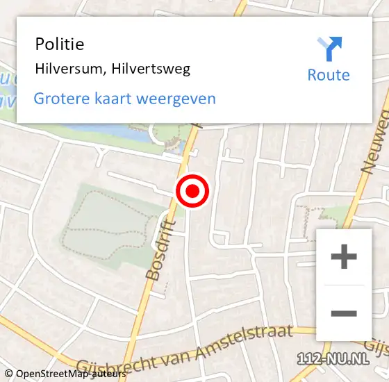 Locatie op kaart van de 112 melding: Politie Hilversum, Hilvertsweg op 8 september 2021 21:10