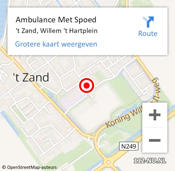 Locatie op kaart van de 112 melding: Ambulance Met Spoed Naar 't Zand, Willem 't Hartplein op 8 september 2021 21:10