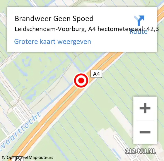 Locatie op kaart van de 112 melding: Brandweer Geen Spoed Naar Leidschendam-Voorburg, A4 hectometerpaal: 42,3 op 8 september 2021 21:36