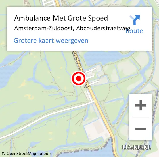 Locatie op kaart van de 112 melding: Ambulance Met Grote Spoed Naar Amsterdam-Zuidoost, Abcouderstraatweg op 8 september 2021 22:58