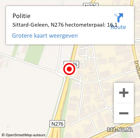 Locatie op kaart van de 112 melding: Politie Sittard-Geleen, N276 hectometerpaal: 16,1 op 8 september 2021 23:11