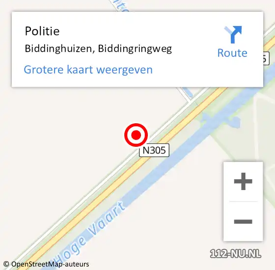 Locatie op kaart van de 112 melding: Politie Biddinghuizen, Biddingringweg op 8 september 2021 23:18