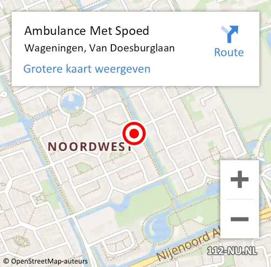 Locatie op kaart van de 112 melding: Ambulance Met Spoed Naar Wageningen, Van Doesburglaan op 8 september 2021 23:25