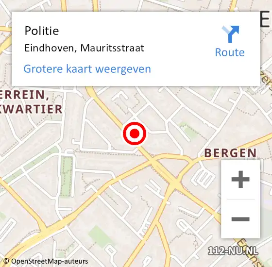 Locatie op kaart van de 112 melding: Politie Eindhoven, Mauritsstraat op 8 september 2021 23:33