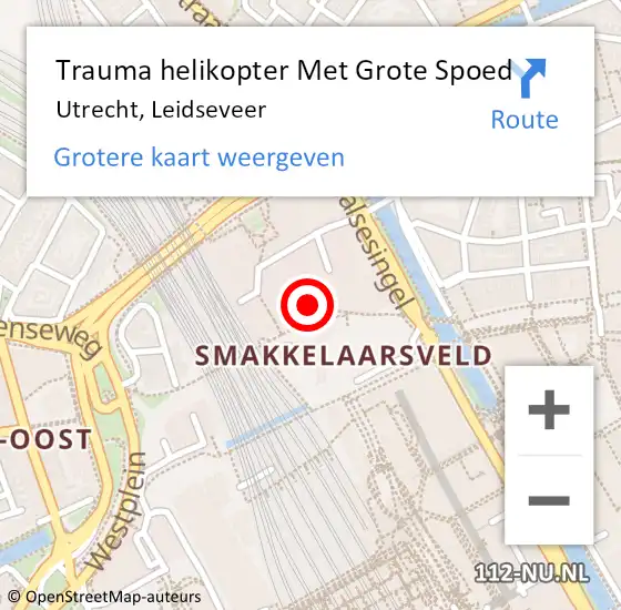 Locatie op kaart van de 112 melding: Trauma helikopter Met Grote Spoed Naar Utrecht, Leidseveer op 8 september 2021 23:45