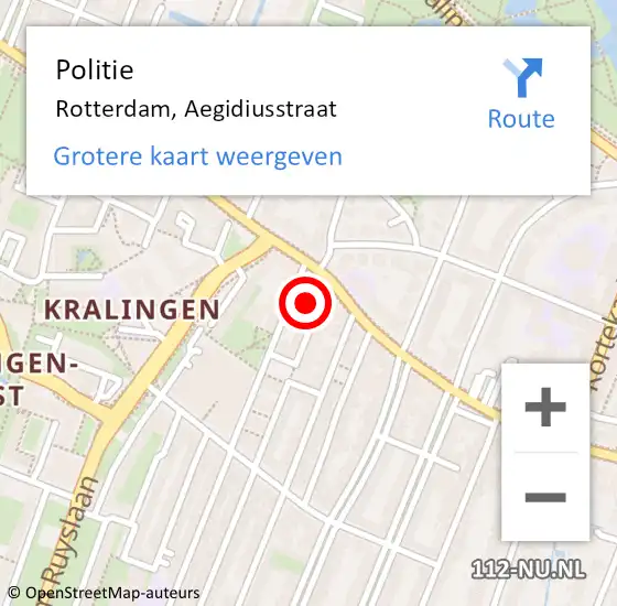 Locatie op kaart van de 112 melding: Politie Rotterdam, Aegidiusstraat op 8 september 2021 23:58