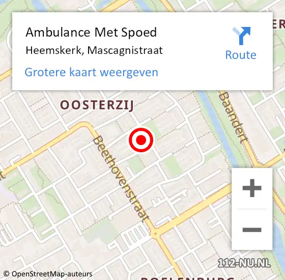 Locatie op kaart van de 112 melding: Ambulance Met Spoed Naar Heemskerk, Mascagnistraat op 9 september 2021 00:26