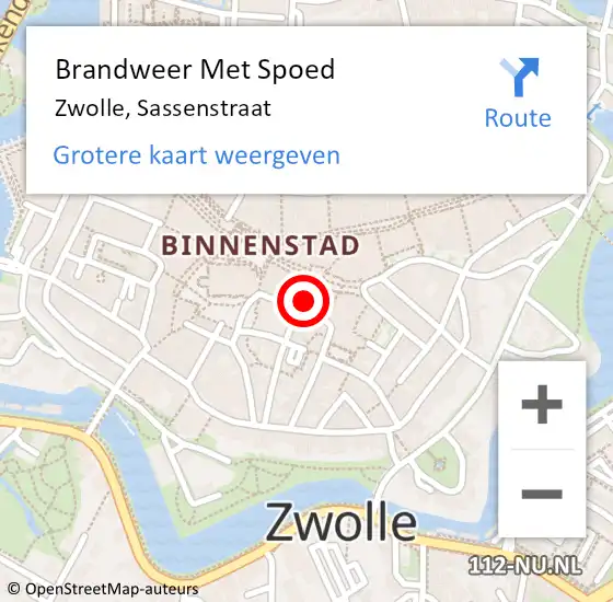 Locatie op kaart van de 112 melding: Brandweer Met Spoed Naar Zwolle, Sassenstraat op 9 september 2021 00:44