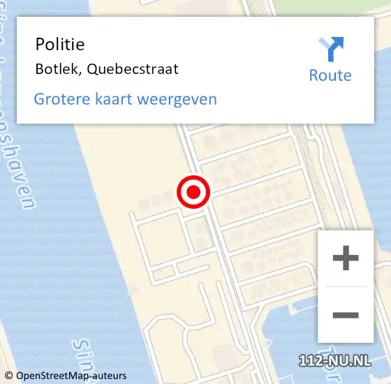 Locatie op kaart van de 112 melding: Politie Botlek, Quebecstraat op 9 september 2021 01:10