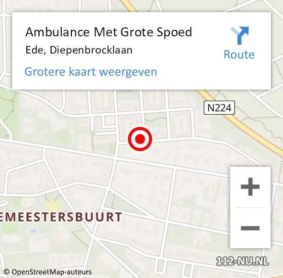 Locatie op kaart van de 112 melding: Ambulance Met Grote Spoed Naar Ede, Diepenbrocklaan op 9 september 2021 04:34