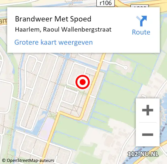 Locatie op kaart van de 112 melding: Brandweer Met Spoed Naar Haarlem, Raoul Wallenbergstraat op 9 september 2021 05:22