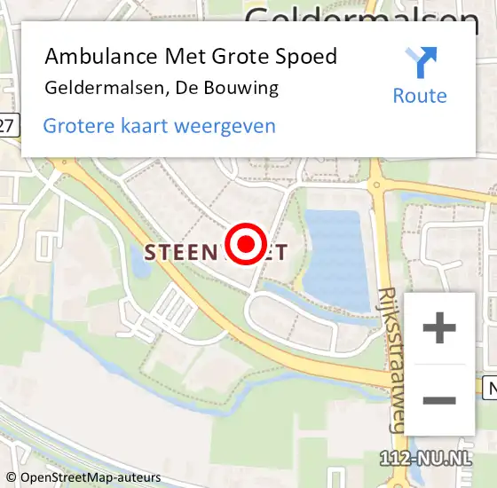 Locatie op kaart van de 112 melding: Ambulance Met Grote Spoed Naar Geldermalsen, De Bouwing op 9 september 2021 05:29