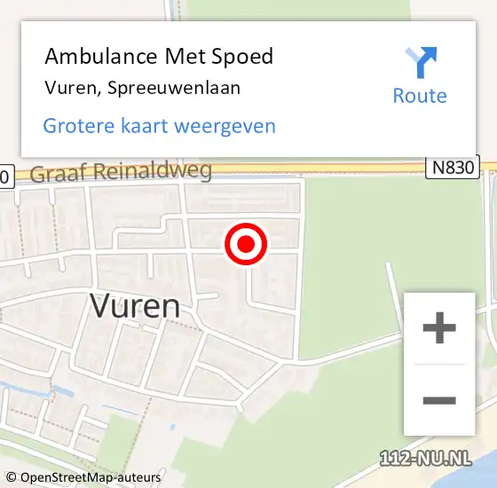 Locatie op kaart van de 112 melding: Ambulance Met Spoed Naar Vuren, Spreeuwenlaan op 9 september 2021 05:34