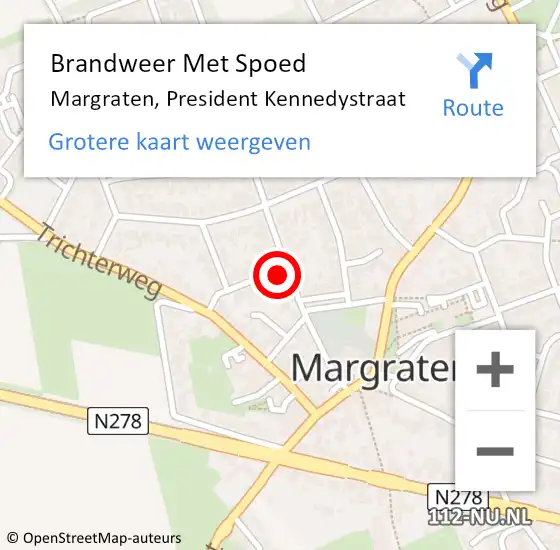Locatie op kaart van de 112 melding: Brandweer Met Spoed Naar Margraten, President Kennedystraat op 9 september 2021 06:49