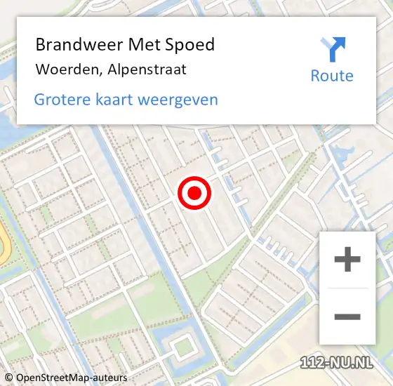 Locatie op kaart van de 112 melding: Brandweer Met Spoed Naar Woerden, Alpenstraat op 9 september 2021 07:38