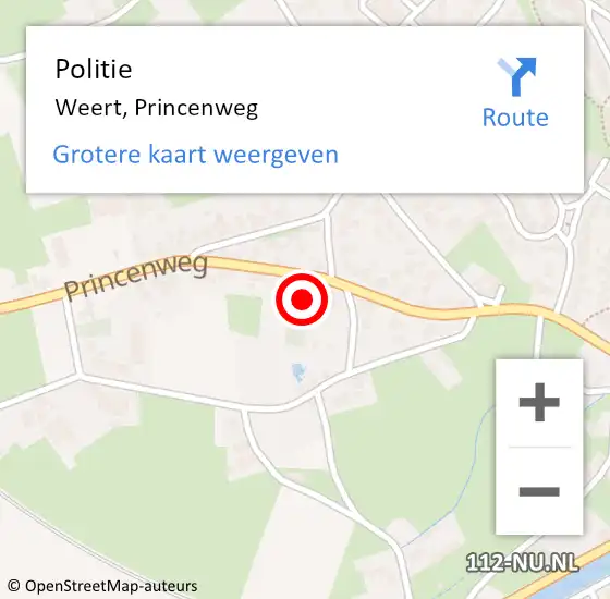 Locatie op kaart van de 112 melding: Politie Weert, Princenweg op 9 september 2021 08:00