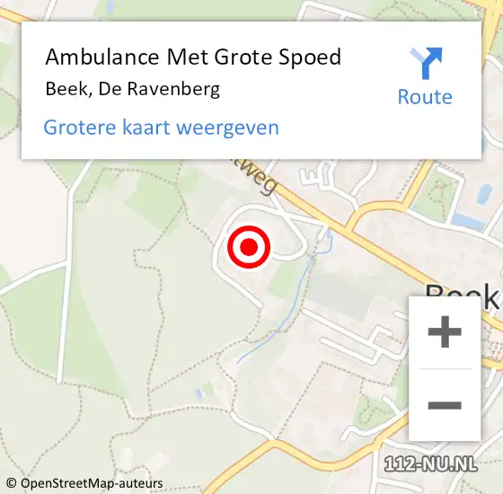 Locatie op kaart van de 112 melding: Ambulance Met Grote Spoed Naar Beek, De Ravenberg op 9 september 2021 08:19