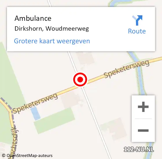 Locatie op kaart van de 112 melding: Ambulance Dirkshorn, Woudmeerweg op 9 september 2021 08:27