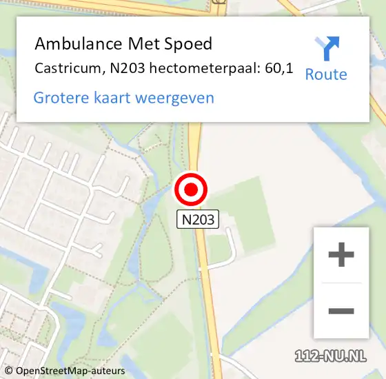 Locatie op kaart van de 112 melding: Ambulance Met Spoed Naar Castricum, N203 hectometerpaal: 60,1 op 9 september 2021 08:48