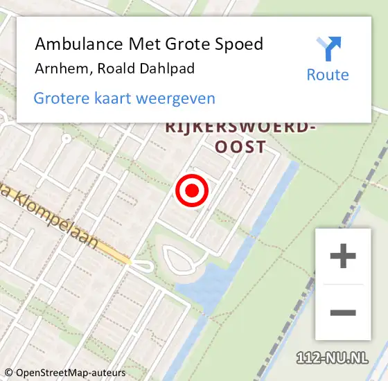 Locatie op kaart van de 112 melding: Ambulance Met Grote Spoed Naar Arnhem, Roald Dahlpad op 9 september 2021 08:56