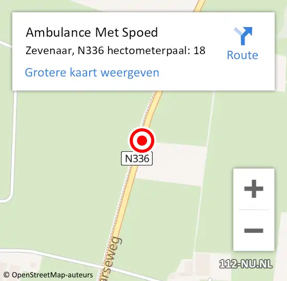 Locatie op kaart van de 112 melding: Ambulance Met Spoed Naar Zevenaar, N336 hectometerpaal: 18 op 9 september 2021 09:03