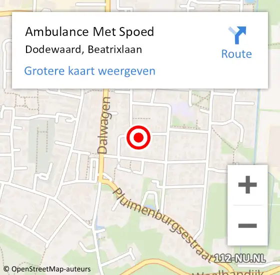 Locatie op kaart van de 112 melding: Ambulance Met Spoed Naar Dodewaard, Beatrixlaan op 9 september 2021 09:06