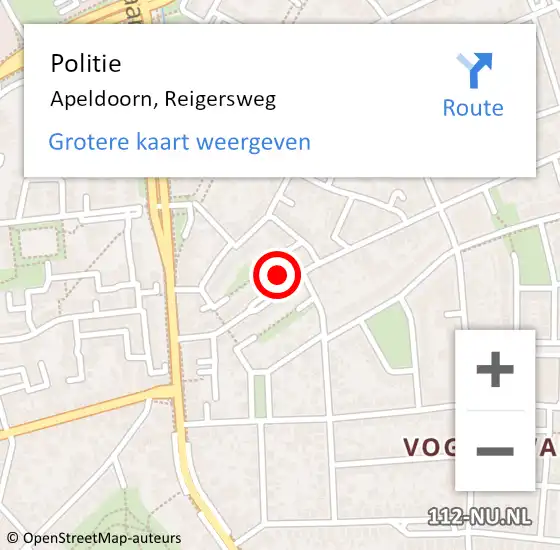 Locatie op kaart van de 112 melding: Politie Apeldoorn, Reigersweg op 9 september 2021 09:33