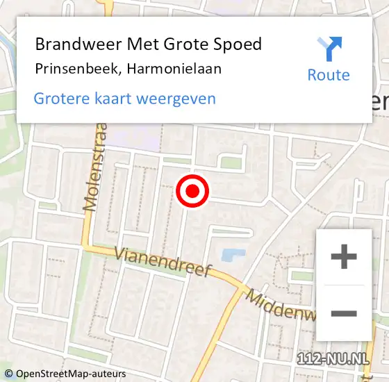 Locatie op kaart van de 112 melding: Brandweer Met Grote Spoed Naar Prinsenbeek, Harmonielaan op 9 september 2021 09:53