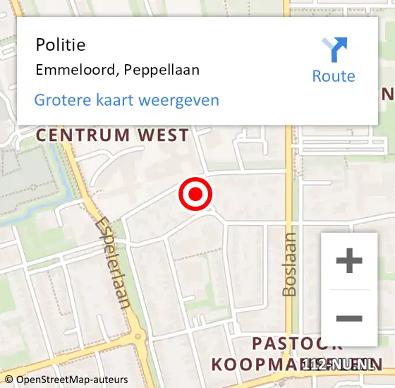 Locatie op kaart van de 112 melding: Politie Emmeloord, Peppellaan op 9 september 2021 10:23