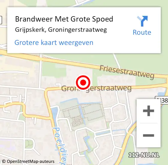 Locatie op kaart van de 112 melding: Brandweer Met Grote Spoed Naar Grijpskerk, Groningerstraatweg op 9 september 2021 10:30