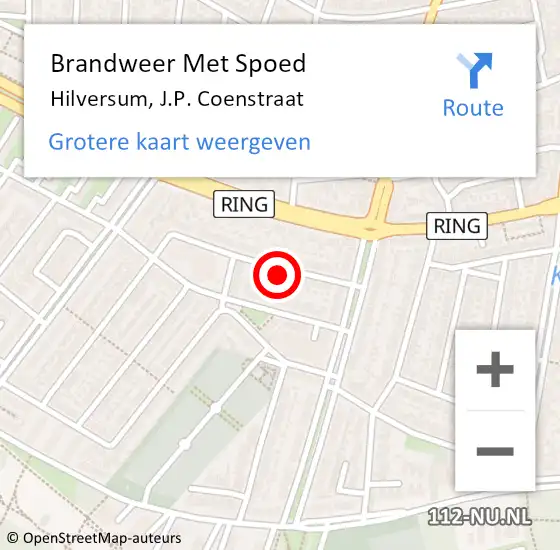 Locatie op kaart van de 112 melding: Brandweer Met Spoed Naar Hilversum, J.P. Coenstraat op 9 september 2021 10:32