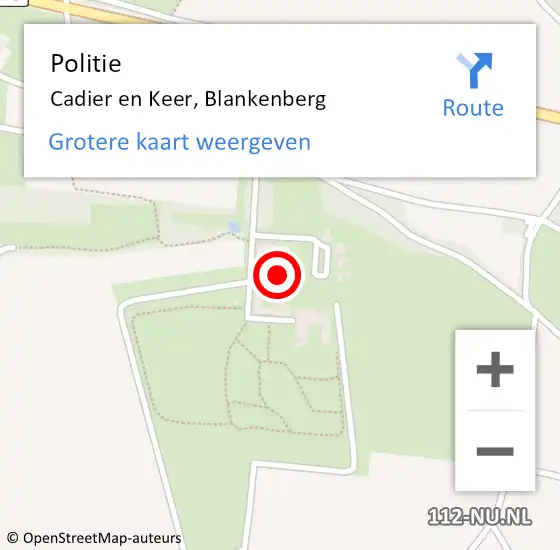 Locatie op kaart van de 112 melding: Politie Cadier en Keer, Blankenberg op 9 september 2021 10:57