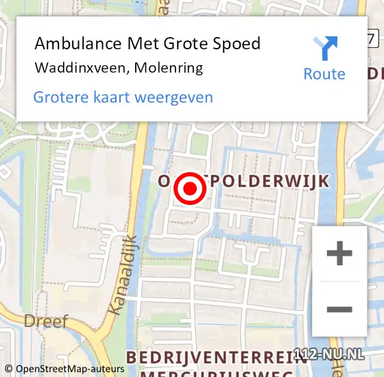 Locatie op kaart van de 112 melding: Ambulance Met Grote Spoed Naar Waddinxveen, Molenring op 9 september 2021 11:13