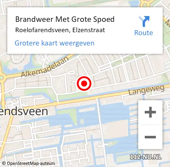 Locatie op kaart van de 112 melding: Brandweer Met Grote Spoed Naar Roelofarendsveen, Elzenstraat op 22 juni 2014 11:59