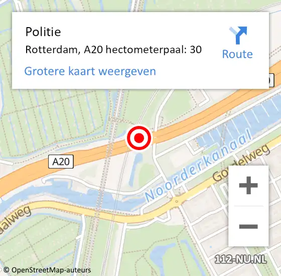 Locatie op kaart van de 112 melding: Politie Rotterdam, A20 hectometerpaal: 30 op 9 september 2021 11:32
