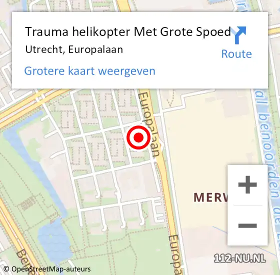 Locatie op kaart van de 112 melding: Trauma helikopter Met Grote Spoed Naar Utrecht, Europalaan op 9 september 2021 11:34