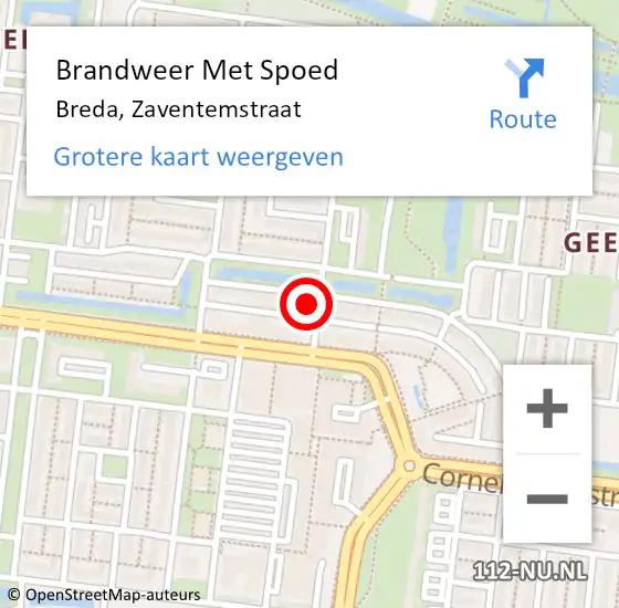 Locatie op kaart van de 112 melding: Brandweer Met Spoed Naar Breda, Zaventemstraat op 9 september 2021 11:39