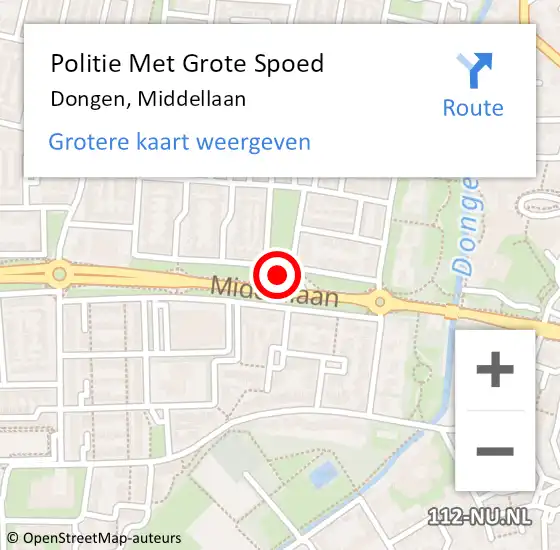 Locatie op kaart van de 112 melding: Politie Met Grote Spoed Naar Dongen, Middellaan op 9 september 2021 11:47