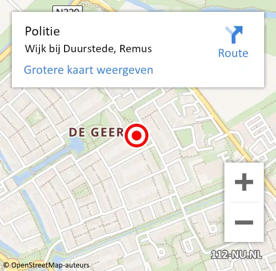 Locatie op kaart van de 112 melding: Politie Wijk bij Duurstede, Remus op 9 september 2021 12:49