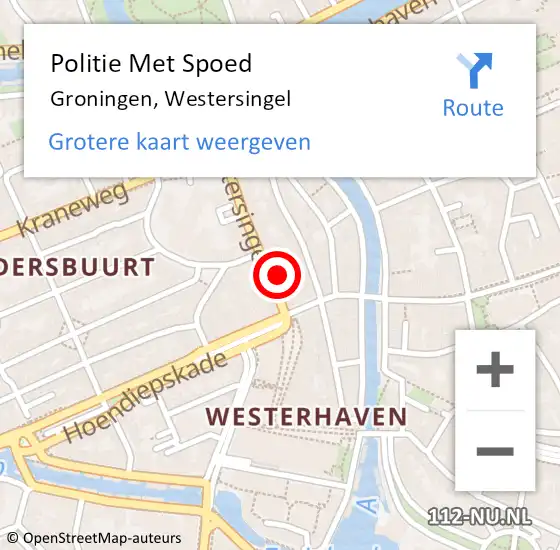 Locatie op kaart van de 112 melding: Politie Met Spoed Naar Groningen, Westersingel op 9 september 2021 13:07