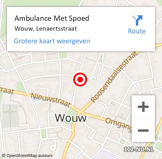 Locatie op kaart van de 112 melding: Ambulance Met Spoed Naar Wouw, Lenaertsstraat op 22 juni 2014 12:16