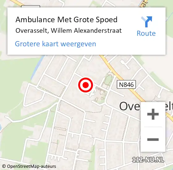 Locatie op kaart van de 112 melding: Ambulance Met Grote Spoed Naar Overasselt, Willem Alexanderstraat op 9 september 2021 13:17