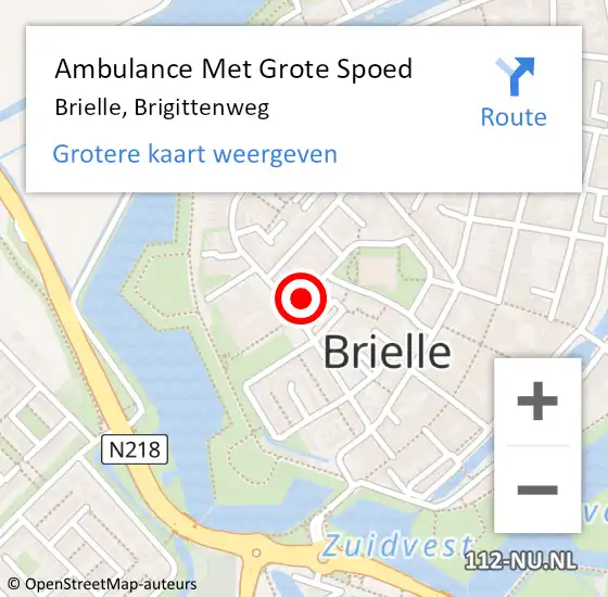 Locatie op kaart van de 112 melding: Ambulance Met Grote Spoed Naar Brielle, Brigittenweg op 9 september 2021 13:23