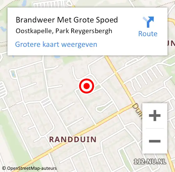 Locatie op kaart van de 112 melding: Brandweer Met Grote Spoed Naar Oostkapelle, Park Reygersbergh op 9 september 2021 13:31