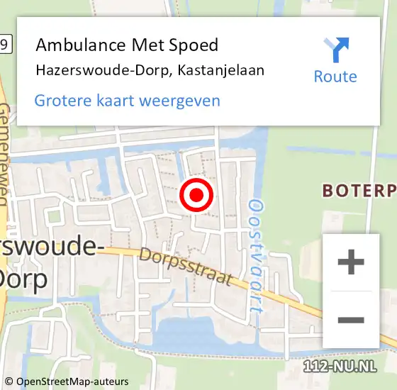 Locatie op kaart van de 112 melding: Ambulance Met Spoed Naar Hazerswoude-Dorp, Kastanjelaan op 9 september 2021 13:31