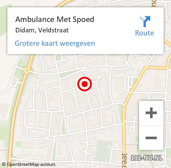 Locatie op kaart van de 112 melding: Ambulance Met Spoed Naar Didam, Veldstraat op 9 september 2021 13:35