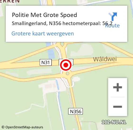 Locatie op kaart van de 112 melding: Politie Met Grote Spoed Naar Smallingerland, N356 hectometerpaal: 56,2 op 9 september 2021 13:36