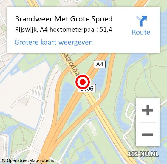 Locatie op kaart van de 112 melding: Brandweer Met Grote Spoed Naar Rijswijk, A4 hectometerpaal: 51,4 op 9 september 2021 13:37