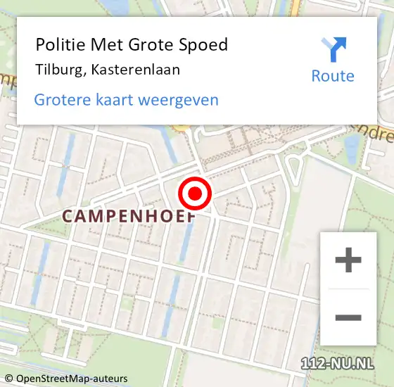 Locatie op kaart van de 112 melding: Politie Met Grote Spoed Naar Tilburg, Kasterenlaan op 9 september 2021 13:55